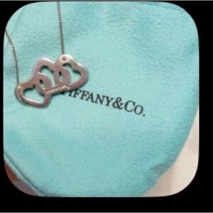 Tiffany & Co. Double Heart Pendant Necklace - Silver on Tiffany Blue Pouch